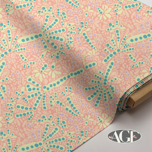 Costeira Sea Fan Coral | Art Gallery Fabrics Coastal Collection | Pink Peach Aqua Batik Dot | Quilting Cotton | Belos Corais Rosa