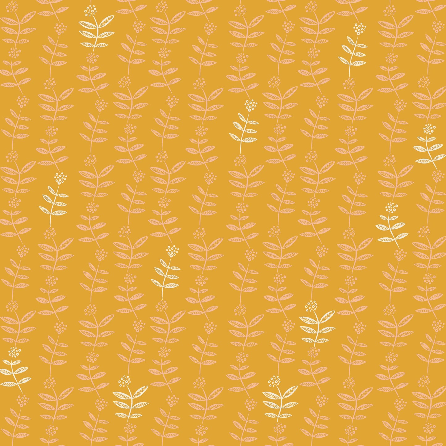 Lush Life Golden Sprigs – Jennifer Moore for Windham Fabrics | Organic Cotton Mustard Floral Fabric | Modern Botanical Quilting Cotton