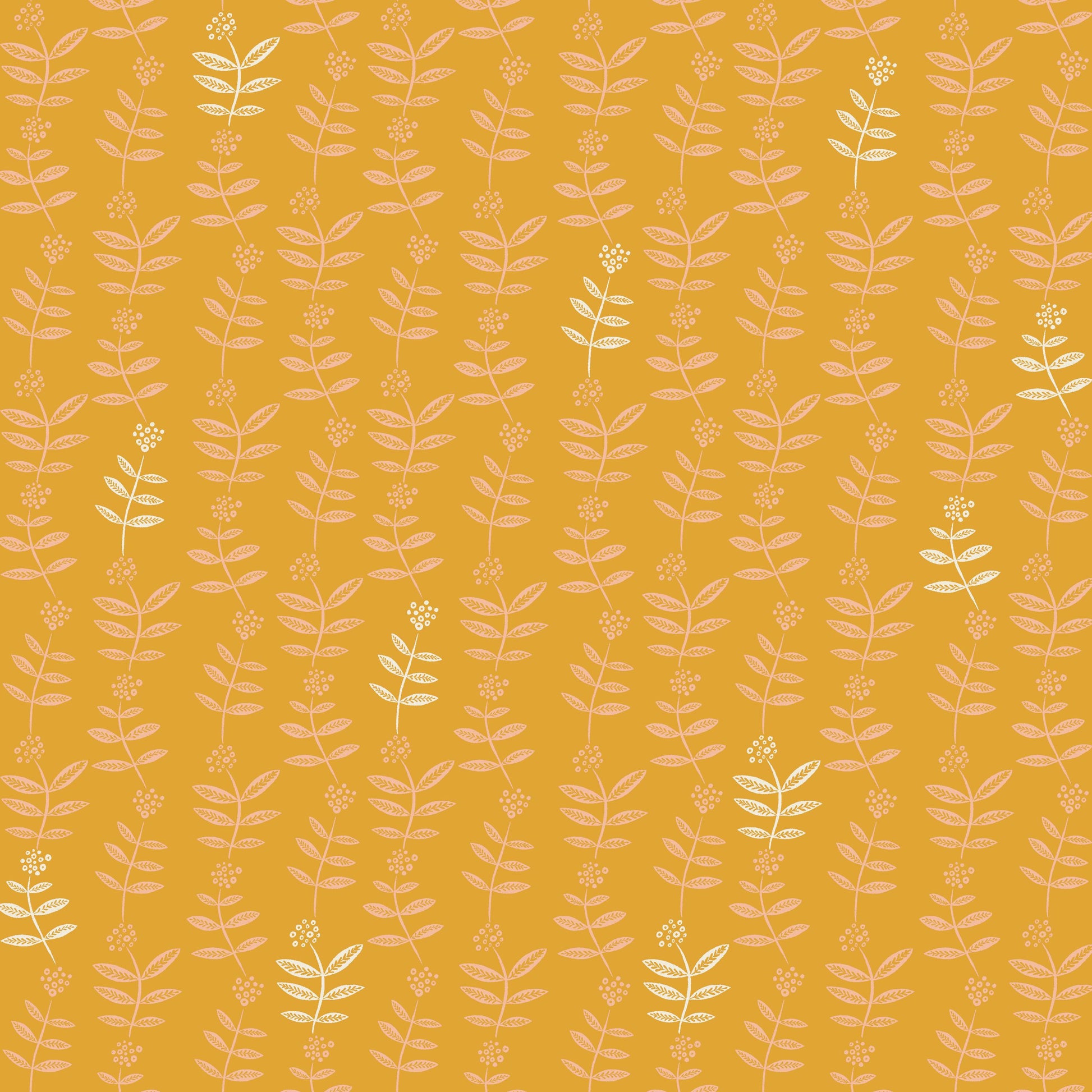 Lush Life Golden Sprigs – Jennifer Moore for Windham Fabrics | Organic Cotton Mustard Floral Fabric | Modern Botanical Quilting Cotton