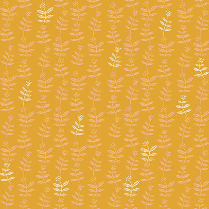 Lush Life Golden Sprigs – Jennifer Moore for Windham Fabrics | Organic Cotton Mustard Floral Fabric | Modern Botanical Quilting Cotton