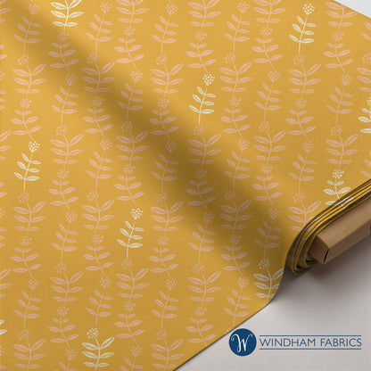 Lush Life Golden Sprigs – Jennifer Moore for Windham Fabrics | Organic Cotton Mustard Floral Fabric | Modern Botanical Quilting Cotton