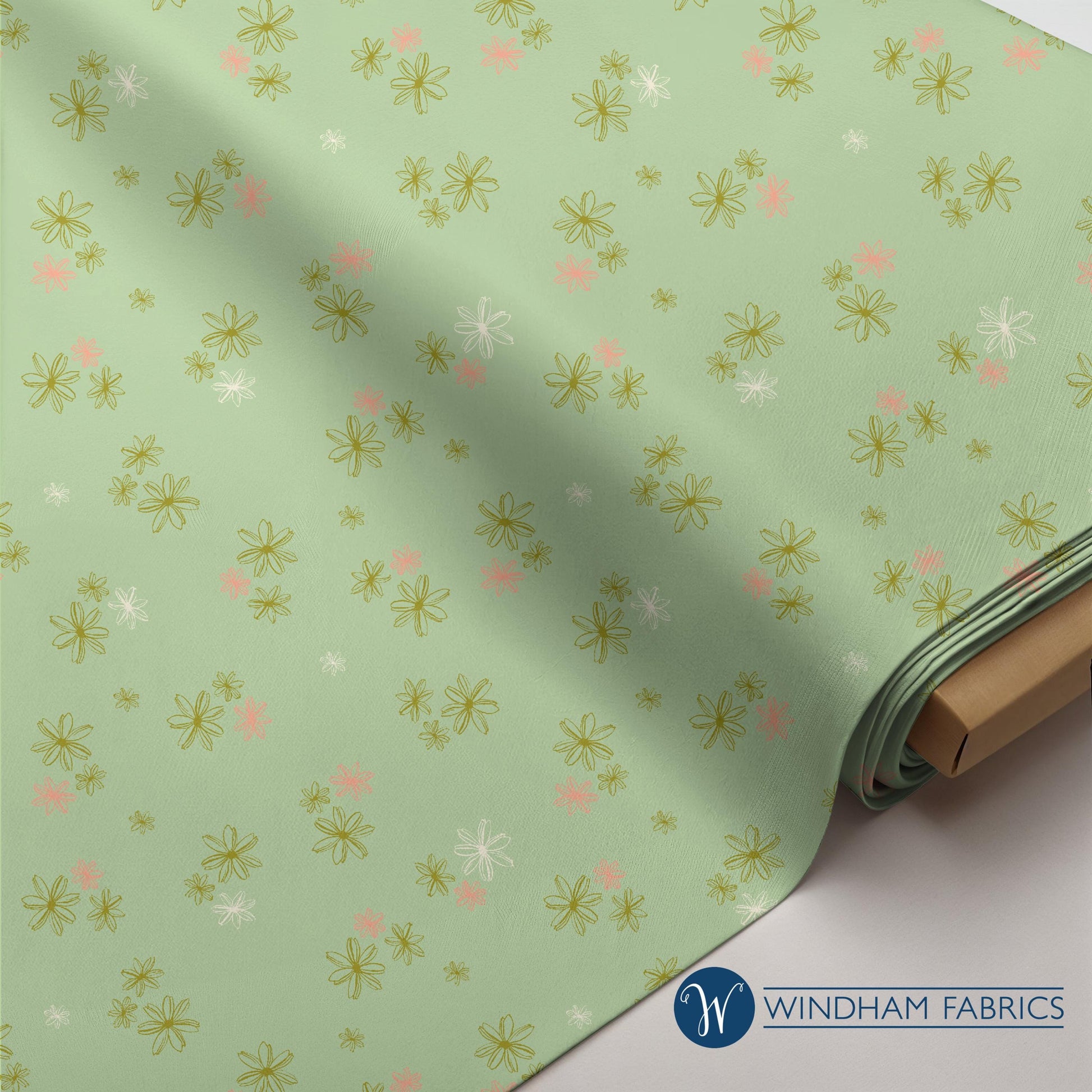 Lush Life Tiny Blooms on Mint – Jennifer Moore for Windham Fabrics | Organic Cotton Floral Fabric | Green Pink Small Flower Quilting Cotton