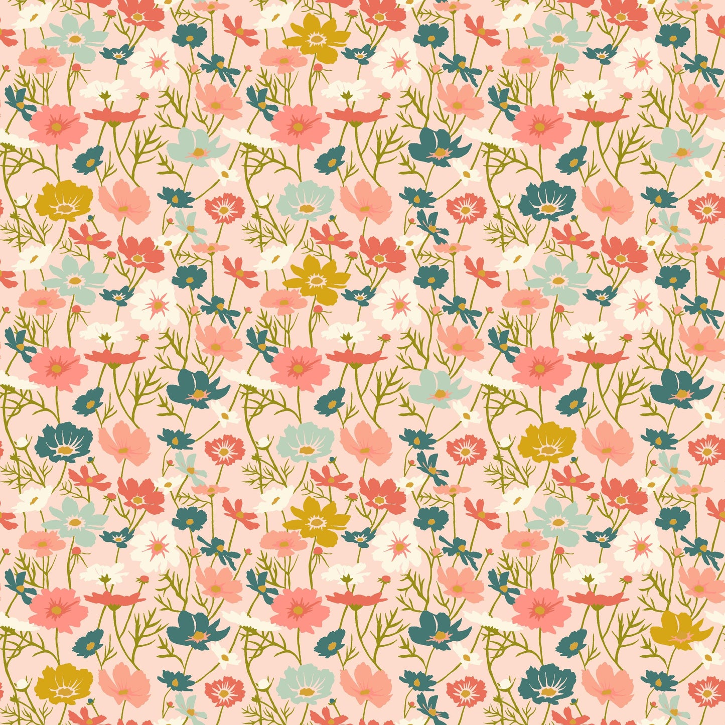 Lush Life Wildflowers on Pale Pink – Jennifer Moore for Windham Fabrics | Organic Cotton Floral Print | Soft Pink Garden Quilting Fabric