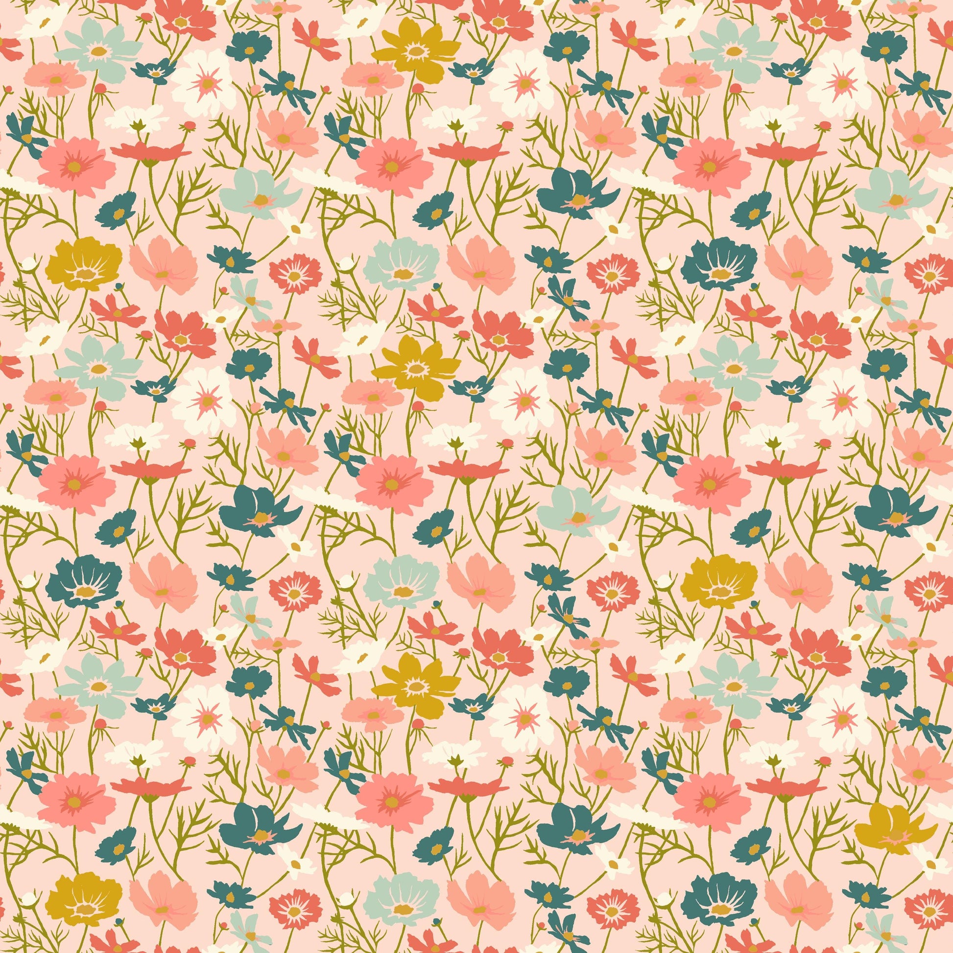 Lush Life Wildflowers on Pale Pink – Jennifer Moore for Windham Fabrics | Organic Cotton Floral Print | Soft Pink Garden Quilting Fabric