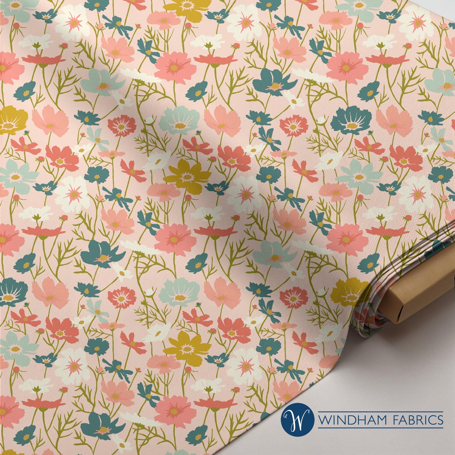 Lush Life Wildflowers on Pale Pink – Jennifer Moore for Windham Fabrics | Organic Cotton Floral Print | Soft Pink Garden Quilting Fabric