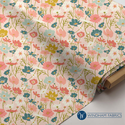Lush Life Wildflowers on Pale Pink – Jennifer Moore for Windham Fabrics | Organic Cotton Floral Print | Soft Pink Garden Quilting Fabric