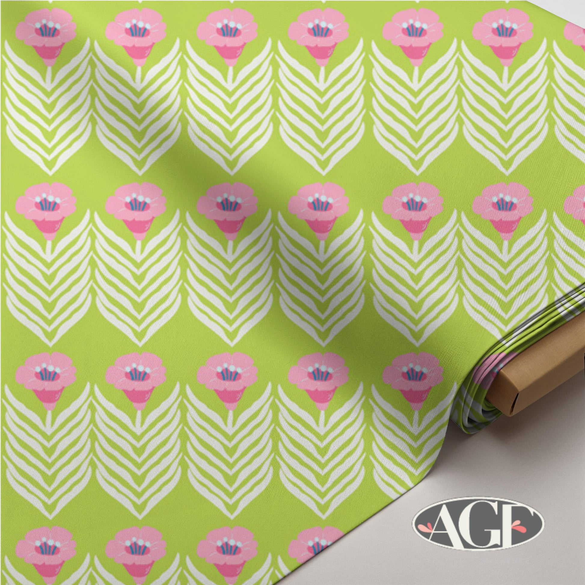 Costeira by Art Gallery Fabrics | Pink Floral on Lime Green Quilting Cotton | Modern Bright, Caminhos de Roselha