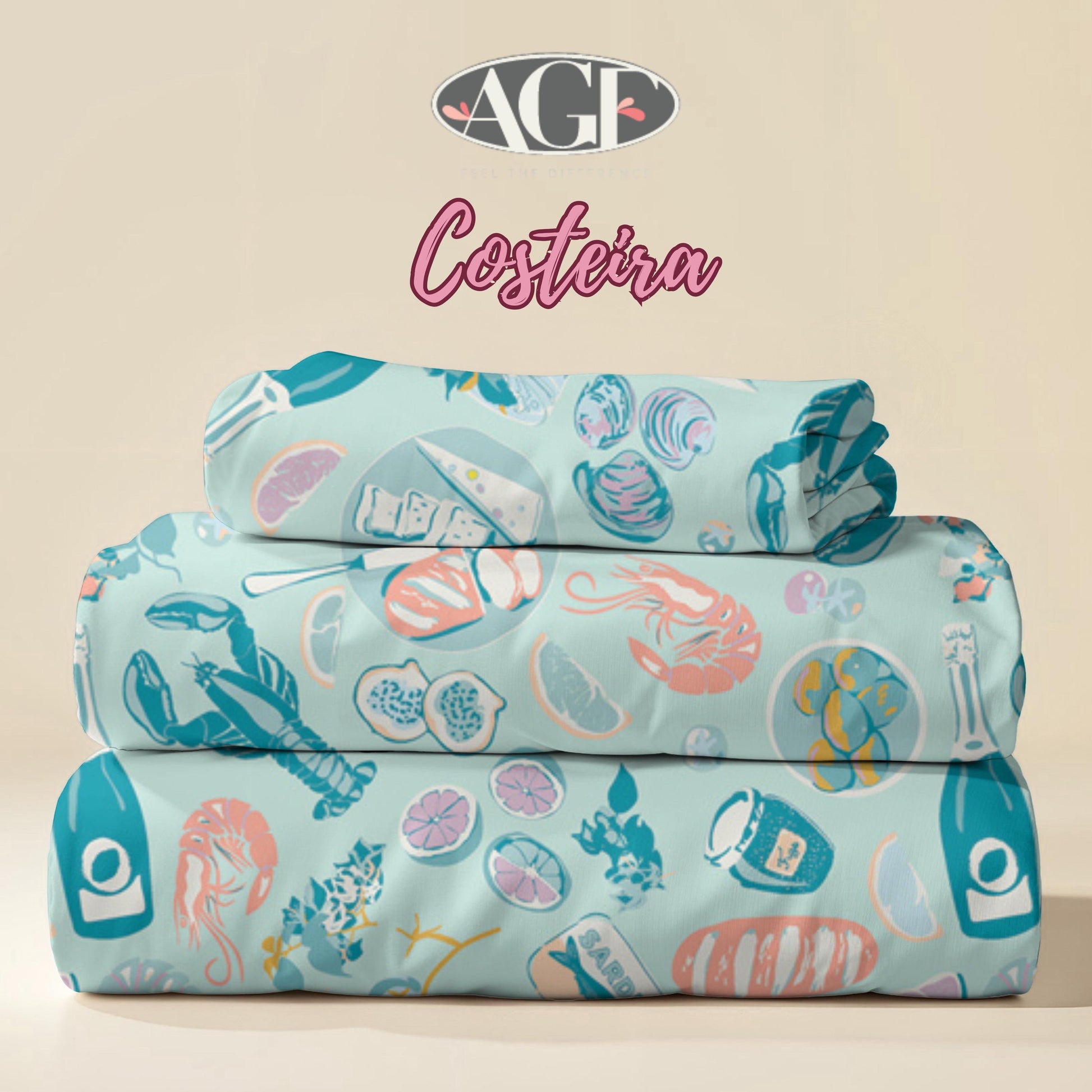 Costeira, Coastal Cuisine Fabric by AGF, Seafood & Fruit Cotton Print, Ocean Theme Quilt Fabric, Coastal Decor, Gosto da Costa Fresca