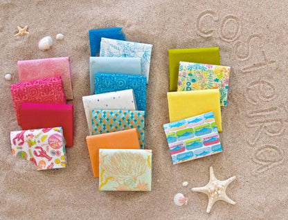 Art Gallery Costeira Fabric, Coastal Abstract Coral Motif on Blue, Ocean Batik Style Quilting Cotton, Belos Corais Azuis