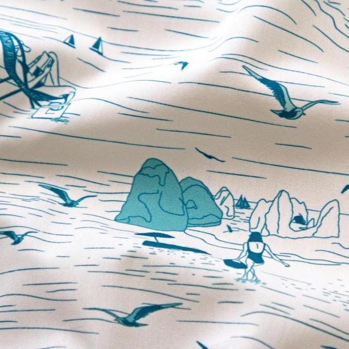 Costeira Coastal Scenic Fabric by AGF, Beach Print Quilting Cotton by the Yard, Algarve Shores, Coastal Cotton fabric