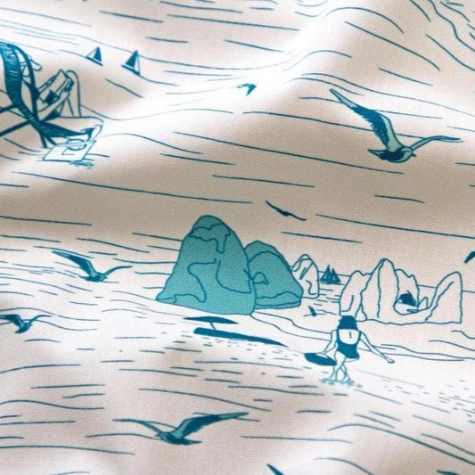 Costeira Coastal Scenic Fabric by AGF, Beach Print Quilting Cotton by the Yard, Algarve Shores, Coastal Cotton fabric