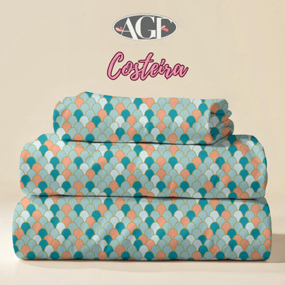 Mermaid Scale Peach & Teal Fabric, Costeira by AGF, Coastal Quilt Cotton, Scales Blender, Modern Ocean Theme, Mosaico Marinho Costa