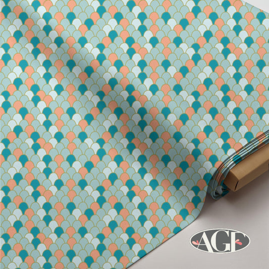 Mermaid Scale Peach & Teal Fabric, Costeira by AGF, Coastal Quilt Cotton, Scales Blender, Modern Ocean Theme, Mosaico Marinho Costa
