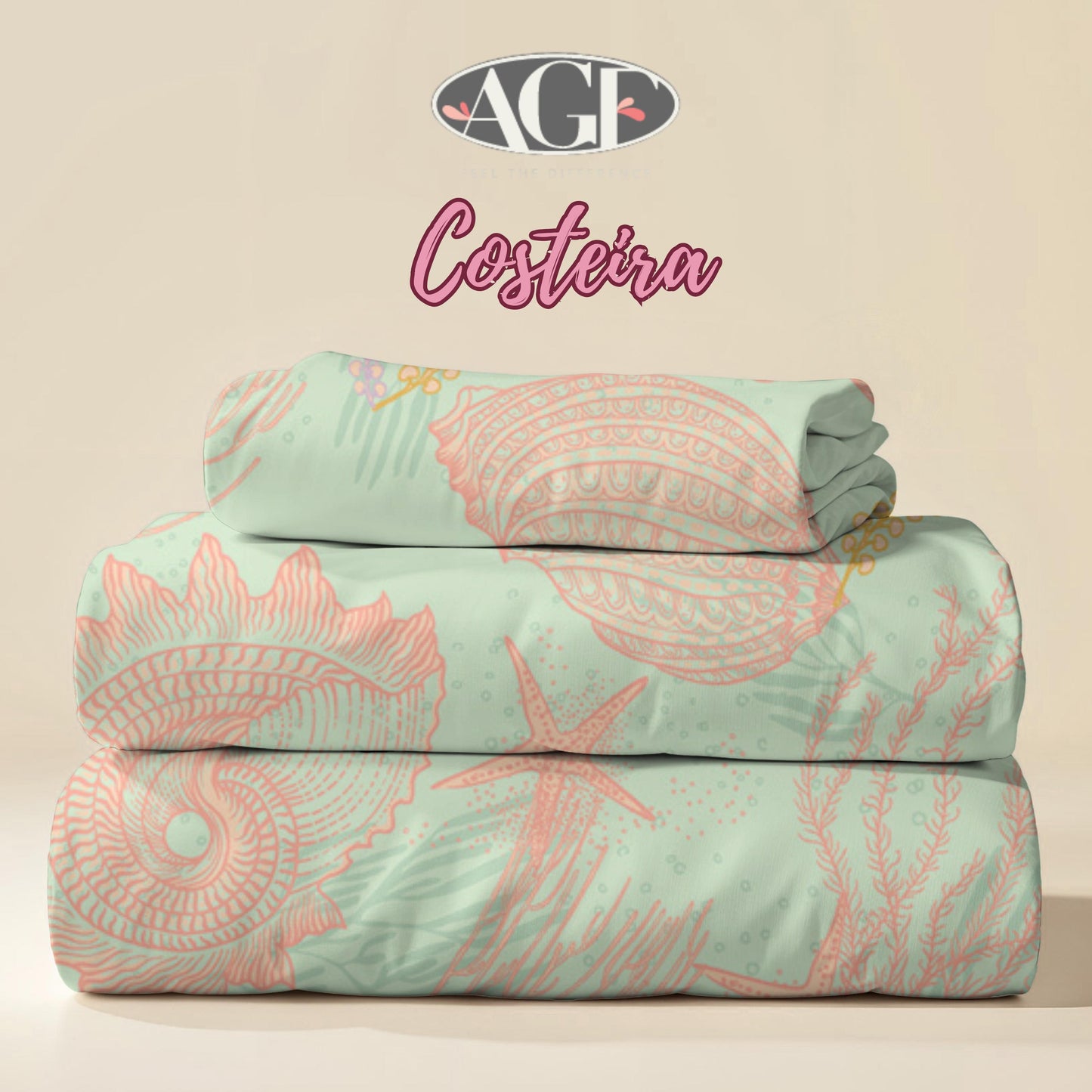 Coastal Seashell Coral Reef Fabric, AGFCosteira Coral Shell Whisper, Peach & Sea Life Cotton by Art Gallery Fabrics, Tesouros do Oceano.