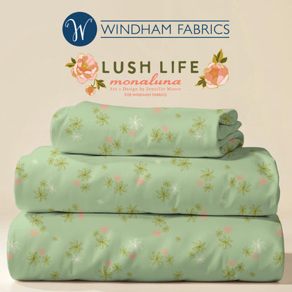Lush Life Tiny Blooms on Mint – Jennifer Moore for Windham Fabrics | Organic Cotton Floral Fabric | Green Pink Small Flower Quilting Cotton