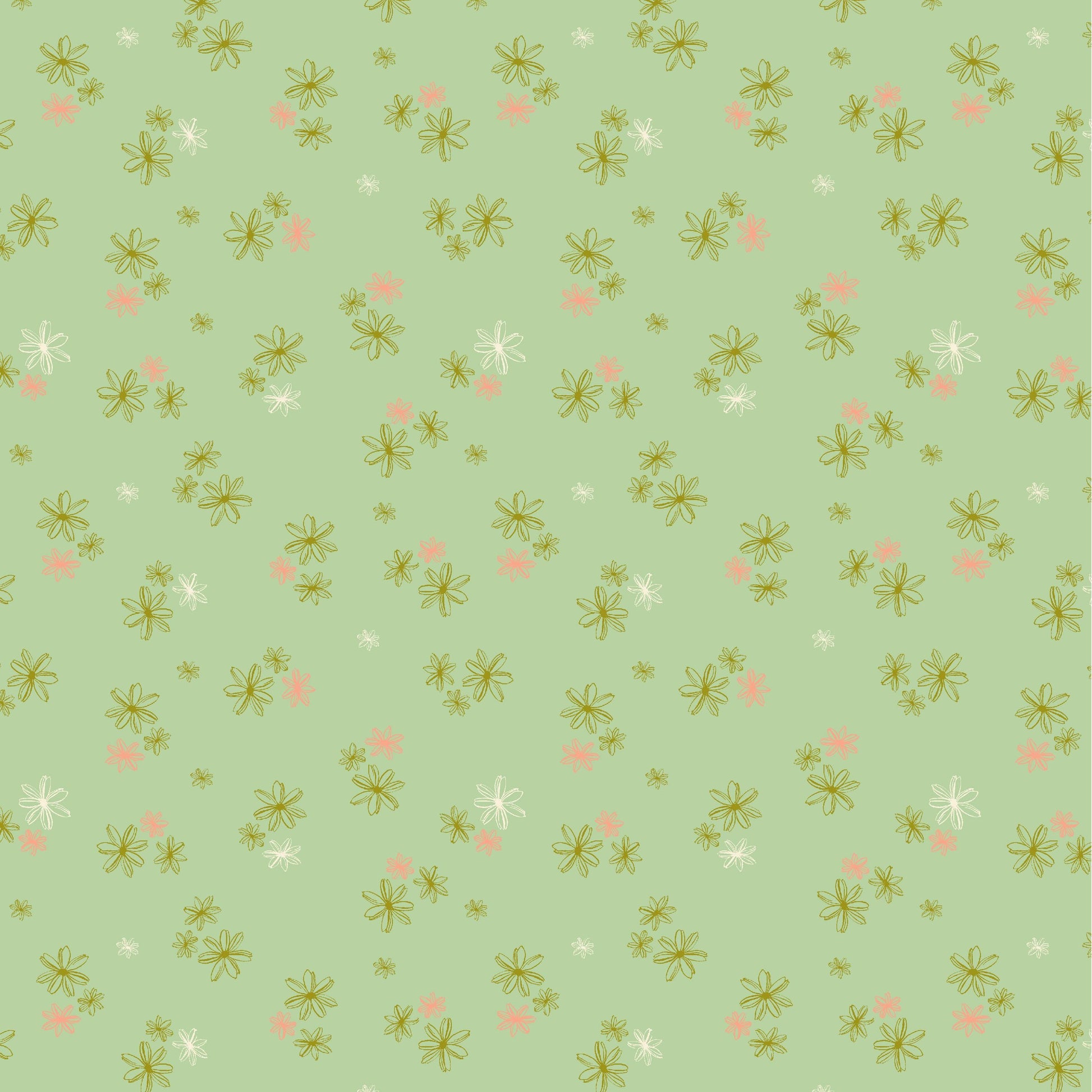 Lush Life Tiny Blooms on Mint – Jennifer Moore for Windham Fabrics | Organic Cotton Floral Fabric | Green Pink Small Flower Quilting Cotton