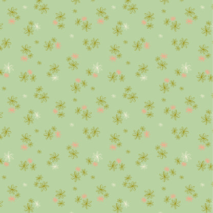 Lush Life Tiny Blooms on Mint – Jennifer Moore for Windham Fabrics | Organic Cotton Floral Fabric | Green Pink Small Flower Quilting Cotton