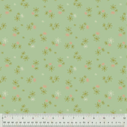 Lush Life Tiny Blooms on Mint – Jennifer Moore for Windham Fabrics | Organic Cotton Floral Fabric | Green Pink Small Flower Quilting Cotton