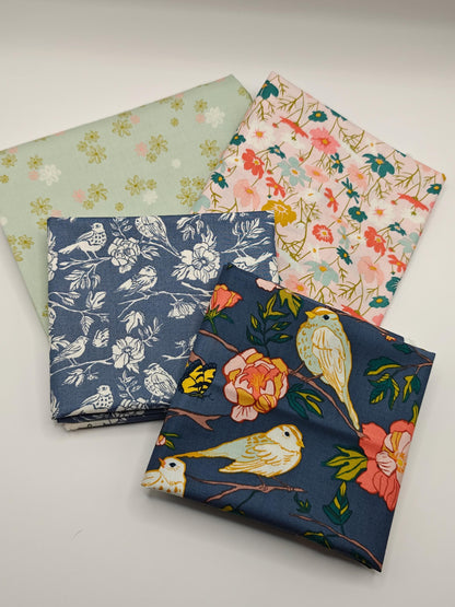 Lush Life by Monaluna for Windham Fabrics Bird Floral Organic Cotton Fabric Bundle, Fat Quarters & Yardage, Eco-Friendly Quilting Cotton