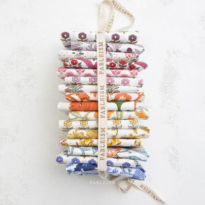 Fableism Indian Block Prints: Cottage Fat Quarter Bundle – 100% Cotton Artisan Floral Fabric Set for Quilting & Sewing