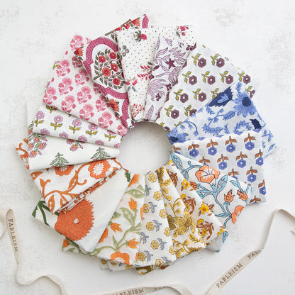 Fableism Indian Block Prints: Cottage Fat Quarter Bundle – 100% Cotton Artisan Floral Fabric Set for Quilting & Sewing