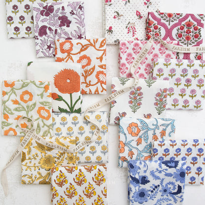 Fableism Indian Block Prints: Cottage Fat Quarter Bundle – 100% Cotton Artisan Floral Fabric Set for Quilting & Sewing