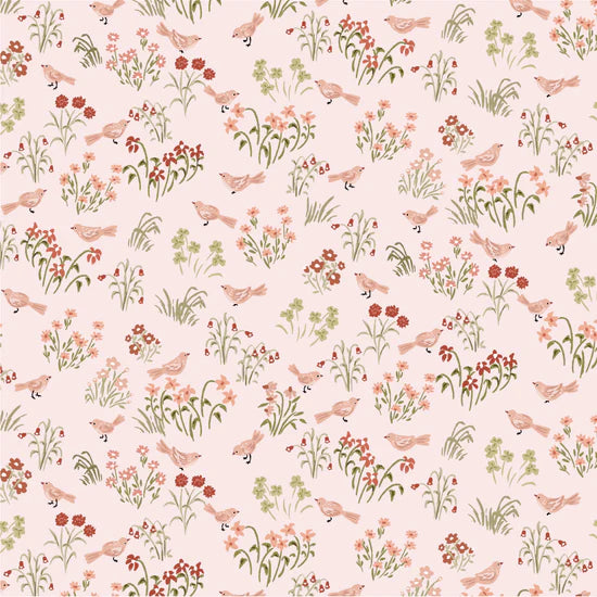 My Darling Deer - Wanderings Little Bird Blush Fabric – Poppie Cotton Pink Birds and Wildflowers - Ships January 2026